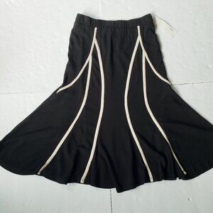 Lapis Contrast Piping Gored Godet Flared A-Line Midi Black Skirt